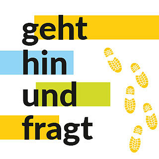 Titel der Broschüre: „geht hin und fragt“. 