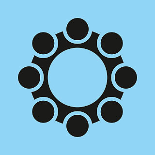 Symbol: Sich austauschende Menschen am Tisch.